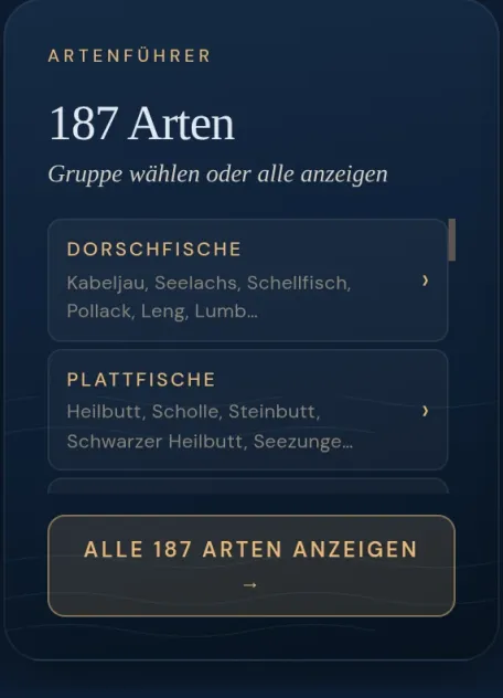 FjordSpot Mein Bereich: der Artenführer mit 187 norwegischen Arten, in Gruppen geordnet